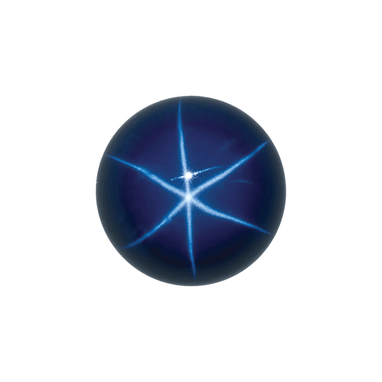 Star sapphire with a six-rayed star effect in blue