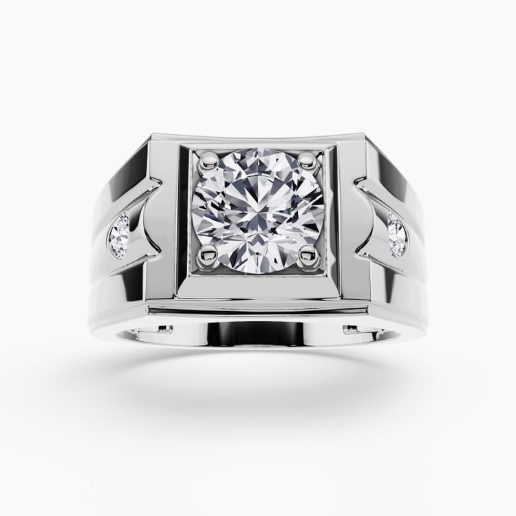 Men's engagement ring with a bold round diamond in a matte-finish band
