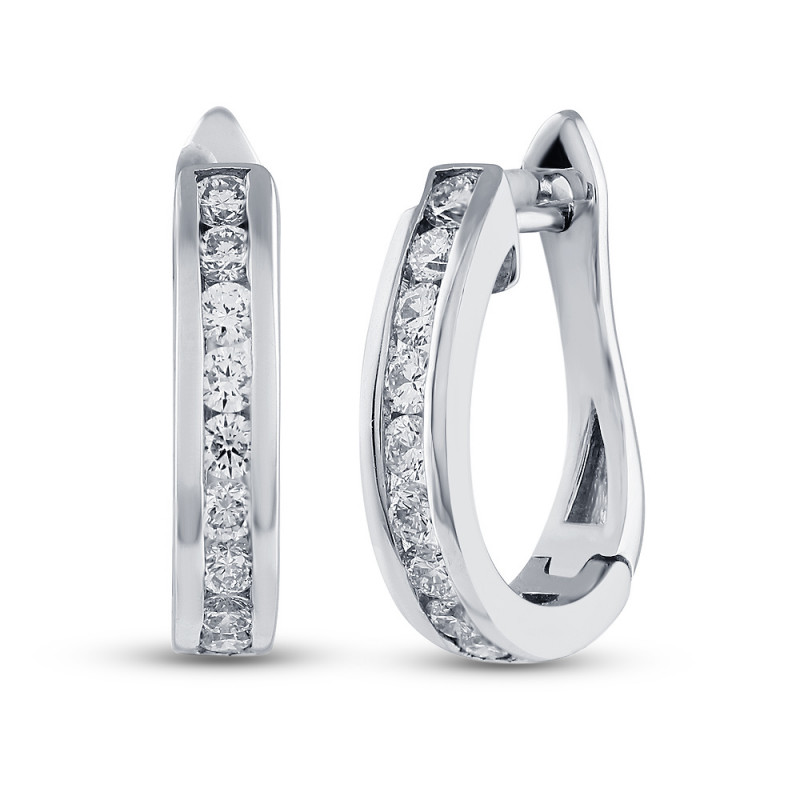 Channel-Set Diamond Hoop Earrings in 18k White Gold
