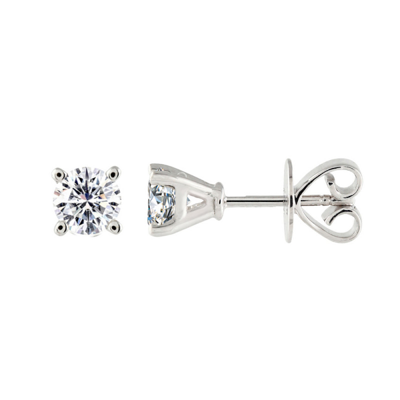 Round-Cut Diamond Stud Earrings in 18k White Gold G/VS