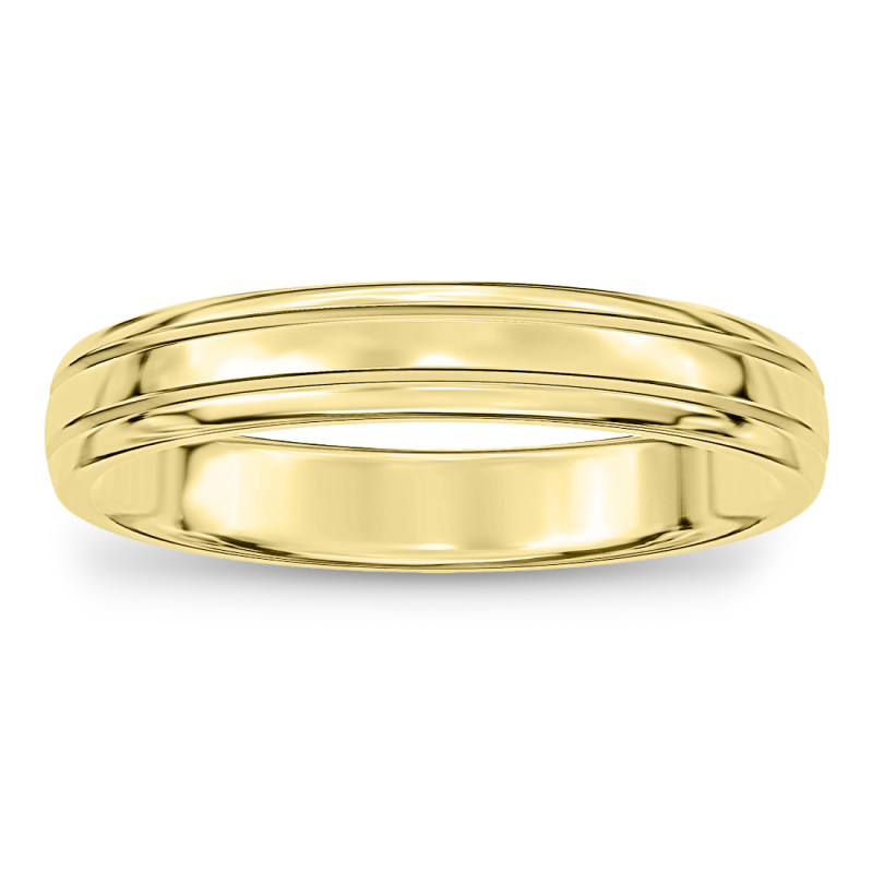 Glossy Tone with Milgrain Edge with Groove Ring in 18k Yellow Gold (0.015 ct. tw.)