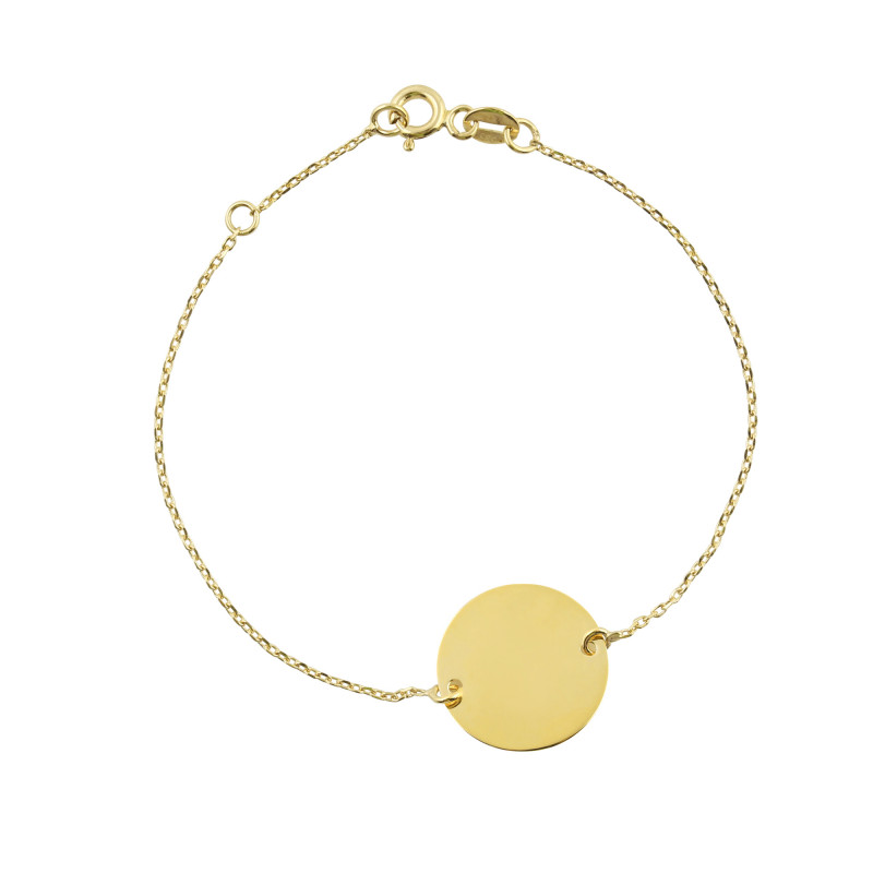 Love Imprint Engraveable Gold Round Plate Bracelet in 14k Yellow Gold